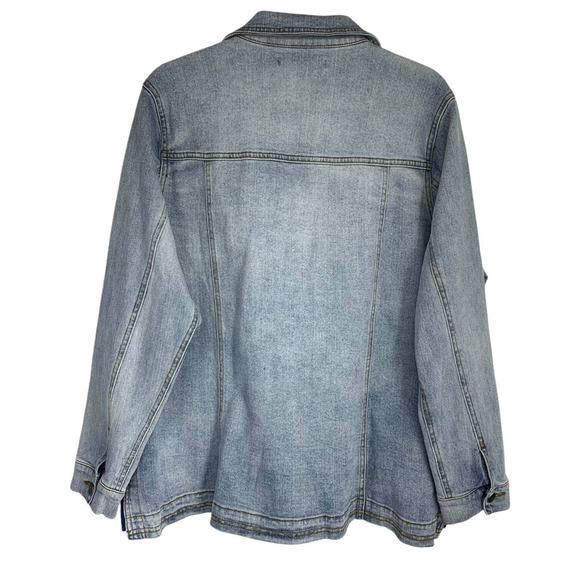Denim 24/7 Plus Sz 20W 20 W Stretch Denim Jacket Zipper Sides Raw Hem Light Wash - Picture 5 of 6